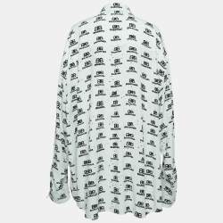 Pre Owned Balenciaga White Logo Printed Viscose Oversized Shirt M