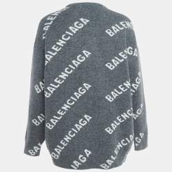 Balenciaga Grey Logo Intarsia Wool Knit Sweater S Balenciaga TLC