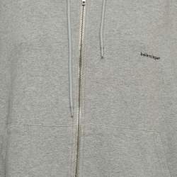 Balenciaga Grey Logo Print Cotton Zip Front Hooded Sweatshirt XS