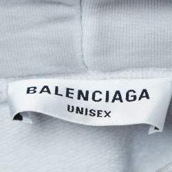 Pre Owned Balenciaga Grey Distressed Cotton Graphic Print Hoodie S