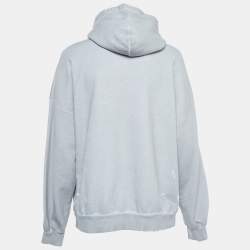 Pre Owned Balenciaga Grey Distressed Cotton Graphic Print Hoodie S