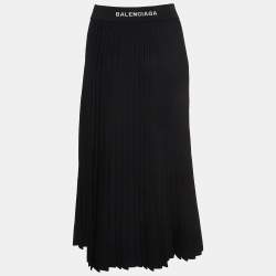 Pre Owned Balenciaga Black Knit Accordion Pleated Midi Skirt L