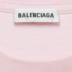 Balenciaga Pink Logo Print Cotton Jersey T-Shirt XS