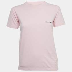 Balenciaga Pink Logo Print Cotton Jersey T-Shirt XS