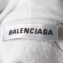 Pre Owned Balenciaga White Logo Print Cotton Hooded Sweatshirt M