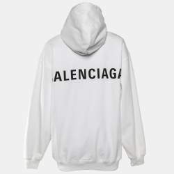 Pre Owned Balenciaga White Logo Print Cotton Hooded Sweatshirt M