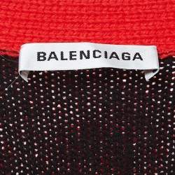 Pre Owned Balenciaga Red Logo Patterned Wool Knit Buttoned Cardigan XS