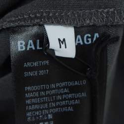 Pre Owned Balenciaga Grey Logo Print Washed Cotton Knit T-Shirt M