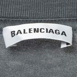 Pre Owned Balenciaga Grey Logo Print Washed Cotton Knit T-Shirt M