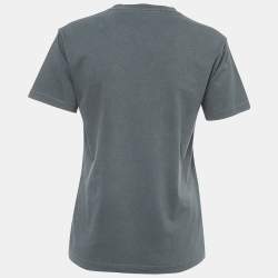 Pre Owned Balenciaga Grey Logo Print Washed Cotton Knit T-Shirt M