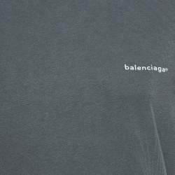 Pre Owned Balenciaga Grey Logo Print Washed Cotton Knit T-Shirt M