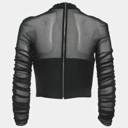 Pre Owned Balenciaga Black Synthetic and Mesh Ruched Sleeve Top M