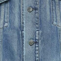 Pre Owned Balenciaga Blue Logo Embroidery Destroyed Denim Oversized Jacket L