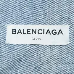 Pre Owned Balenciaga Blue Logo Embroidery Destroyed Denim Oversized Jacket L