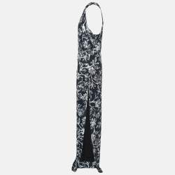 Pre Owned Balenciaga Navy Blue Floral Print Crepe Halter Neck Maxi Dress L
