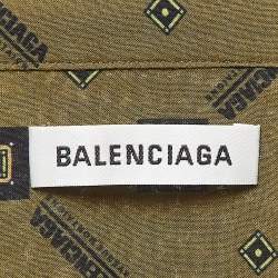 Pre Owned Balenciaga Green Geometric Print Crepe Long Sleeve Shirt M