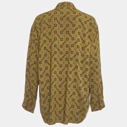 Pre Owned Balenciaga Green Geometric Print Crepe Long Sleeve Shirt M