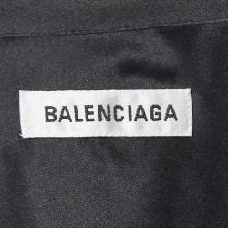 Pre Owned Balenciaga Black Satin Silk Tie-Up Neck Button Front Shirt S