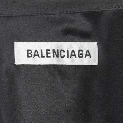 Pre Owned Balenciaga Black Satin Silk Tie-Up Neck Button Front Shirt S