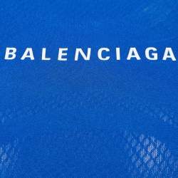 Pre Owned Balenciaga Blue Logo Print Jersey Athletic Top S