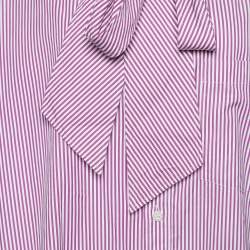 Pre Owned Balenciaga Pink/White Striped Logo Print Cotton Oversized Shirt S