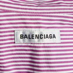 Pre Owned Balenciaga Pink/White Striped Logo Print Cotton Oversized Shirt S