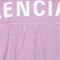 Pre Owned Balenciaga Pink/White Striped Logo Print Cotton Oversized Shirt S