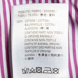 Pre Owned Balenciaga Pink/White Striped Logo Print Cotton Oversized Shirt S