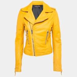 Balenciaga Yellow Leather Zipper Riders Jacket M