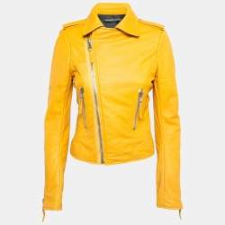 Balenciaga Yellow Leather Zipper Riders Jacket M