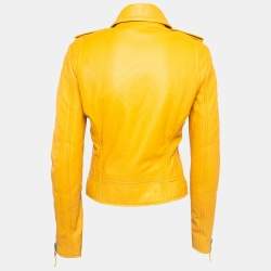 Balenciaga Yellow Leather Zipper Riders Jacket M
