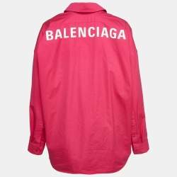 Pre Owned Balenciaga Pink Logo Print Cotton Oversized Shirt S