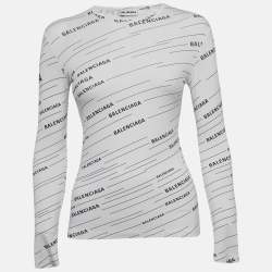 Balenciaga White Diagonal Logo Print Jersey Long Sleeve T-Shirt S