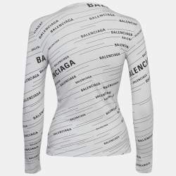 Balenciaga White Diagonal Logo Print Jersey Long Sleeve T-Shirt S