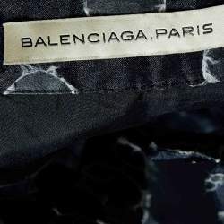 Balenciaga Navy Blue Dotted Pattern Organza Button Front Blouse M
