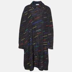 Balenciaga Black All Over Logo Print Technical Oversized Coat S
