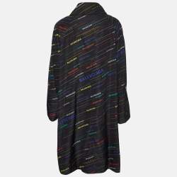 Balenciaga Black All Over Logo Print Technical Oversized Coat S