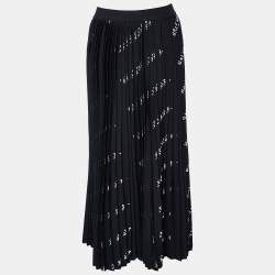 Balenciaga Black All-Over Logo Print Knit Pleated Midi Skirt M