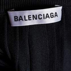 Balenciaga Black All-Over Logo Print Knit Pleated Midi Skirt M