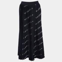 Balenciaga Black All-Over Logo Print Knit Pleated Midi Skirt M