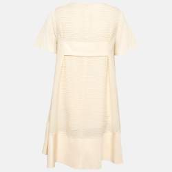 Pre Owned Balenciaga Cream Silk Pintuck Detail A-Line Shift Dress M