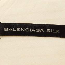 Pre Owned Balenciaga Cream Silk Pintuck Detail A-Line Shift Dress M