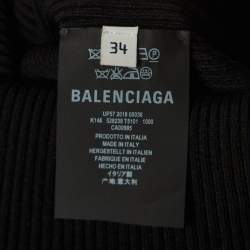 Pre Owned Balenciaga Black Logo Applique Rip Knit Crew Neck Top S