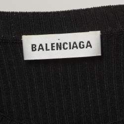 Pre Owned Balenciaga Black Logo Applique Rip Knit Crew Neck Top S