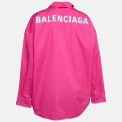 Pre Owned Balenciaga Pink Logo Print Cotton Oversized Shirt S
