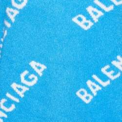 Pre Owned Balenciaga Blue All-Over Logo Pattern Wool Knit Sweater M