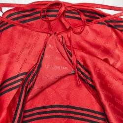 Pre Owned Balenciaga Red/Cream Silk & Knit Layered Midi Dress M