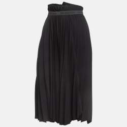 Balenciaga Black Crepe Plisse Asymmetric Midi Skirt S