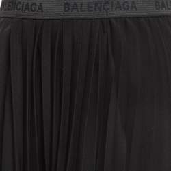 Balenciaga Black Crepe Plisse Asymmetric Midi Skirt S