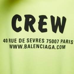 Pre Owned Balenciaga Neon Yellow Crew Print Cotton Oversized Hoodie XS
